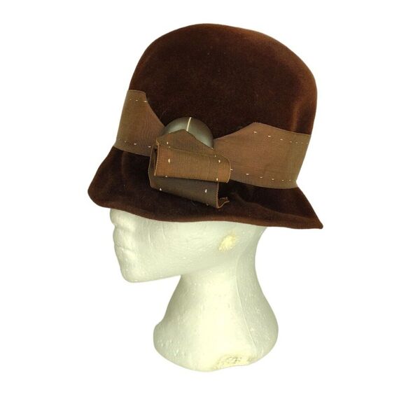 Vintage 40s 50s Merrimac Union Made Deluxe Velvet Imported Fur Cloche Bucket Hat - Picture 1 of 10